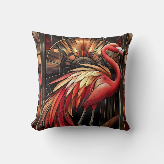 Coussin Illustration d'un Flamant rose Art déco dynamique (Recto)