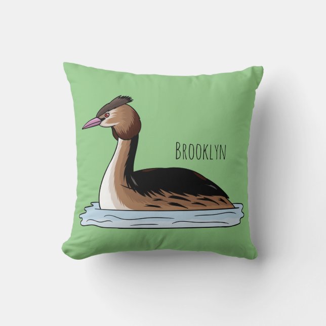 Coussin Illustration d'un grand oiseau de grèbe huppé (Recto)