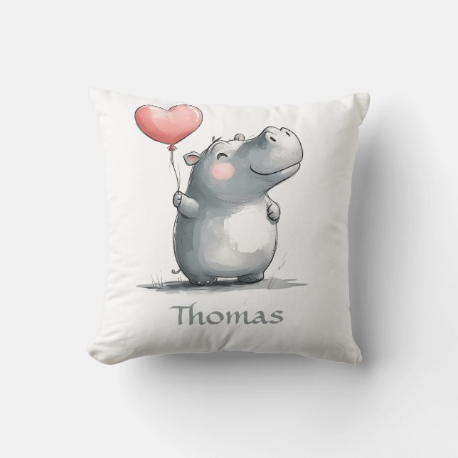 Coussin Illustration d'un hippopotampe mignon avec un ball (Recto)