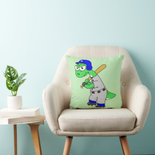 Coussin Illustration D'Un Joueur De Baseball Brontosaurus.