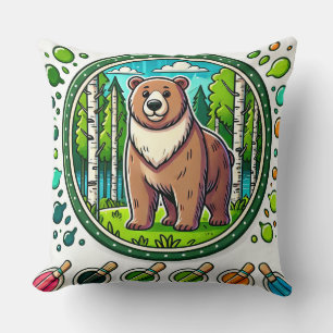 Coussin Illustration d'un ours mignon lumineux avec une fo