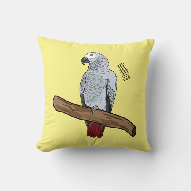 Coussin Illustration d'un perroquet gris en Afrique (Recto)