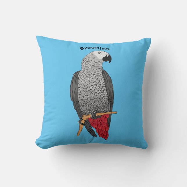 Coussin Illustration d'un perroquet gris en Afrique (Recto)