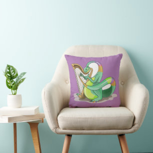 Coussin Illustration D'Un Plateosaure Jouant De La Harpe.