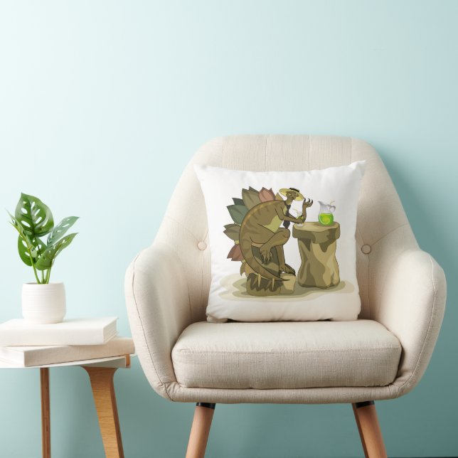 Coussin Illustration D'Un Stegosaurus Qui Boit Une Boisson (Chaise)