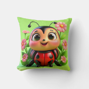 Coussin Illustration d'une coccinelle mignonne entourée de