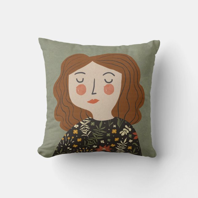 Coussin Illustration d'une fillette de fleurs (Recto)