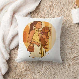 Coussin Illustration d'une maman de chien esthétique tenan