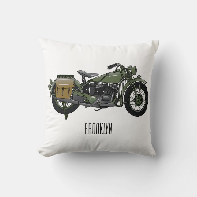 Coussin Illustration d'une moto de croiseur militaire (Recto)