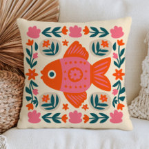 Illustration Éclectique de Poisson Rouge Floral Bo