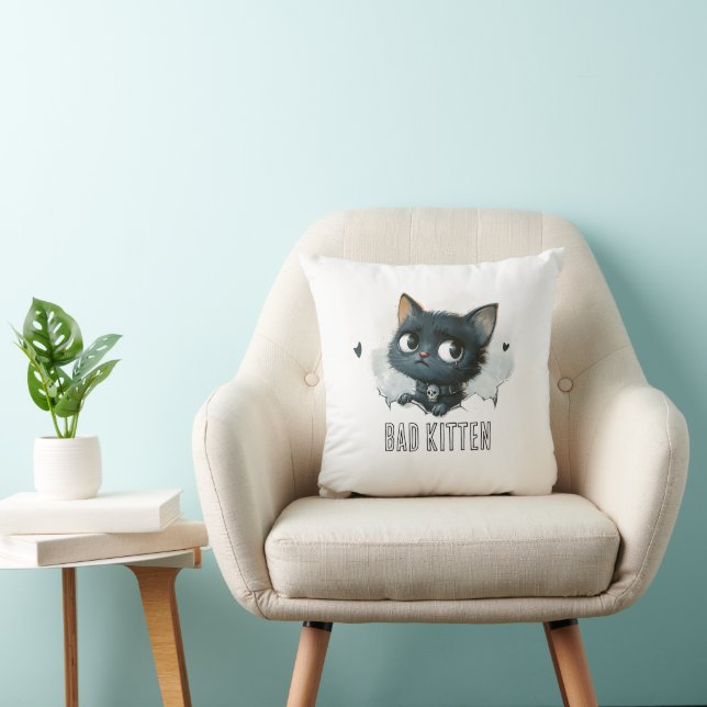Coussin Illustration Edgy Kitten - Texte "Bad Kitten" (Chaise)