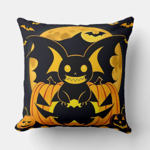 Coussin Illustration effrayante d'Halloween avec citrouill