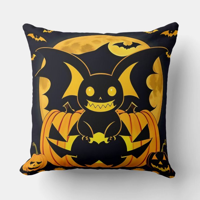 Coussin Illustration effrayante d'Halloween avec citrouill (Recto)