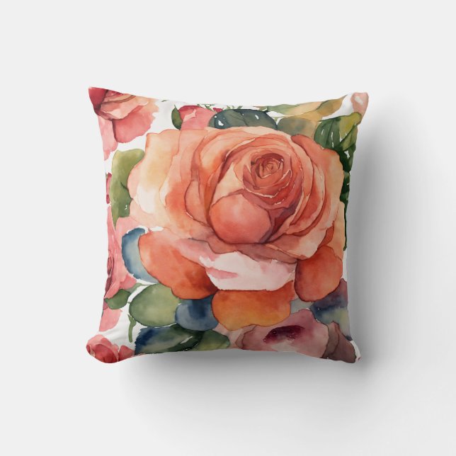 Coussin Illustration élégante du Rose d'aquarelle (Recto)