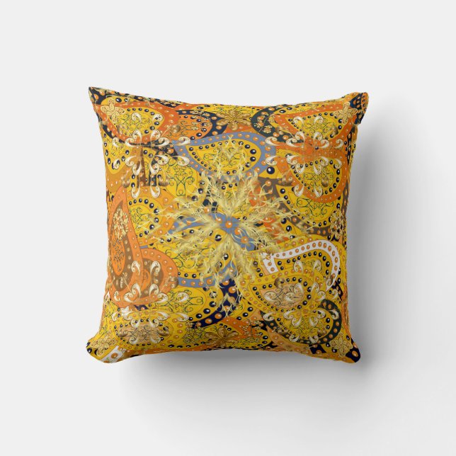 Coussin Illustration en jaune, orange et marron. I (Recto)