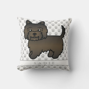 Coussin Illustration et nom de chien Cairn Terrier Dark Br