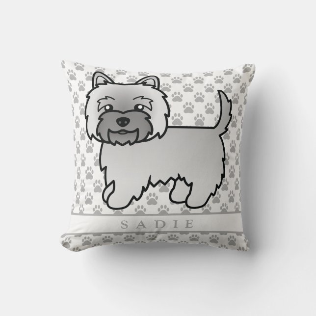 Coussin Illustration et nom de Terrier Cairn Gris (Recto)