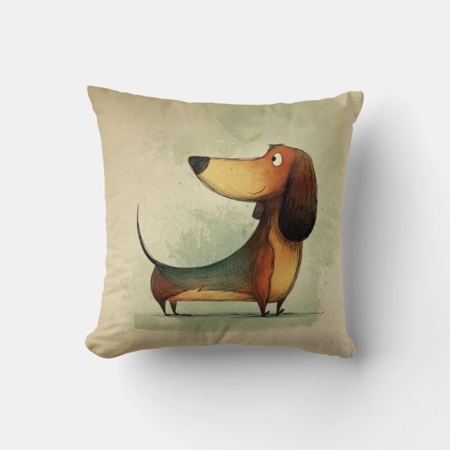 Coussin Illustration fantaisiste de teckel mignon (Recto)