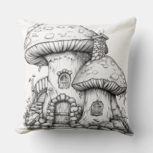 Coussin Illustration féérique de maison champignon 🍄