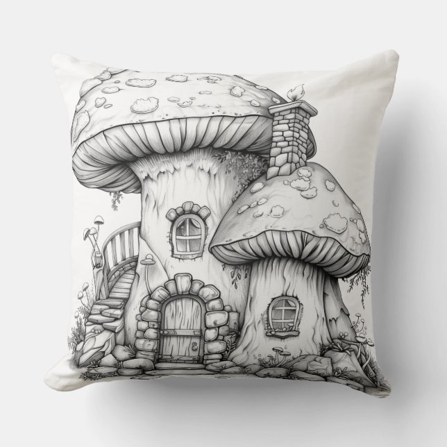 Coussin Illustration féérique de maison champignon 🍄 (Recto)