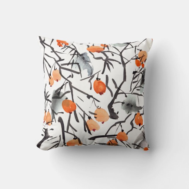 Coussin Illustration Feuille des baies d'encre d'aquarelle (Recto)