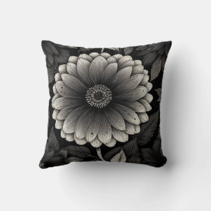 Coussin Illustration florale noire et blanche complexe