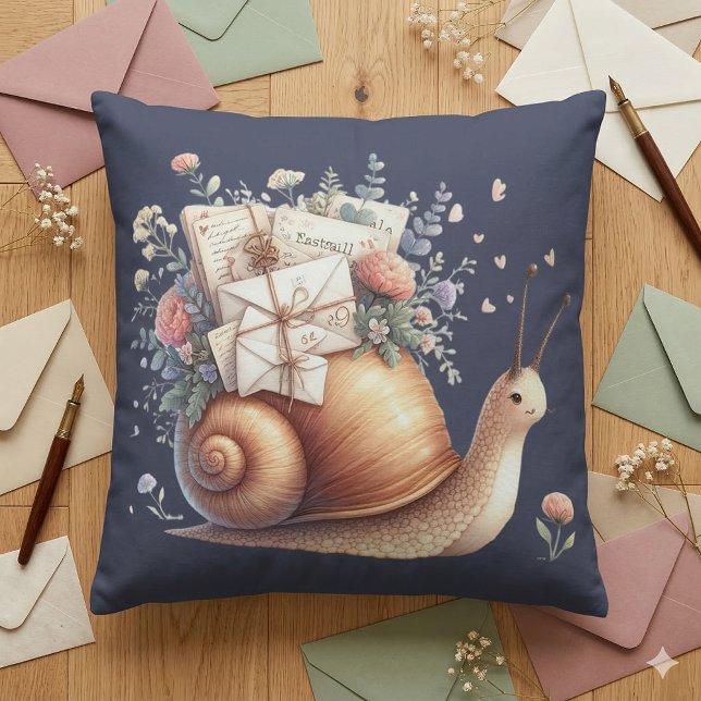 Coussin Illustration florale pastel de courriel mignon esc (Cute Snail Mail Floral Pastel Illustration Throw Pillow Mockup A)