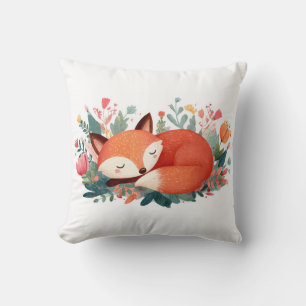Coussin Illustration Florale Renard Endormi Mignonne