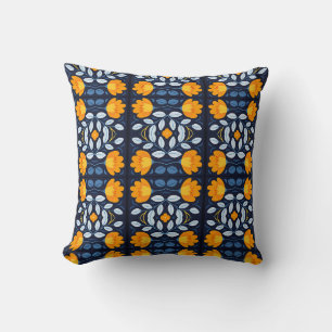 Coussin Illustration florale rétro audacieuse en orange et