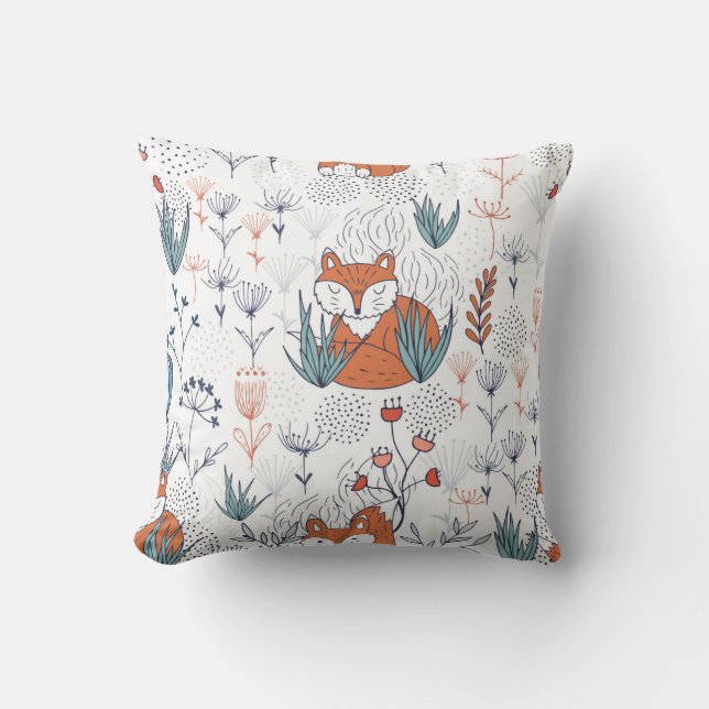 Coussin Illustration forestière de l'enfant, renards et fl (Recto)