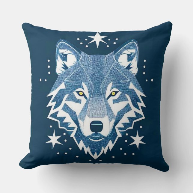 Coussin Illustration géométrique de loup (Recto)