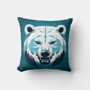 Coussin Illustration géométrique d'ours polaire féroce
