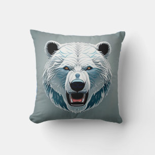 Coussin Illustration géométrique d'ours polaire féroce