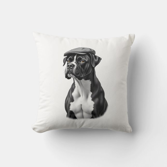 Coussin Illustration graphique monochrome de Boxer vintage (Recto)