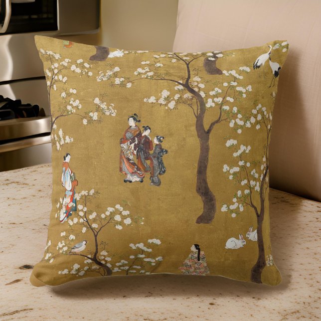 Coussin Illustration japonaise vintage Arbres botaniques e (Créateur téléchargé)