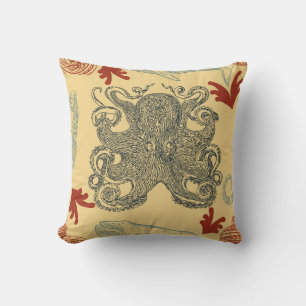 Coussin Illustration marine de la pieuvre bleue Vintage