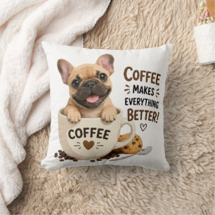 Coussin Illustration Mignonne de Café Amoureux Frenchie
