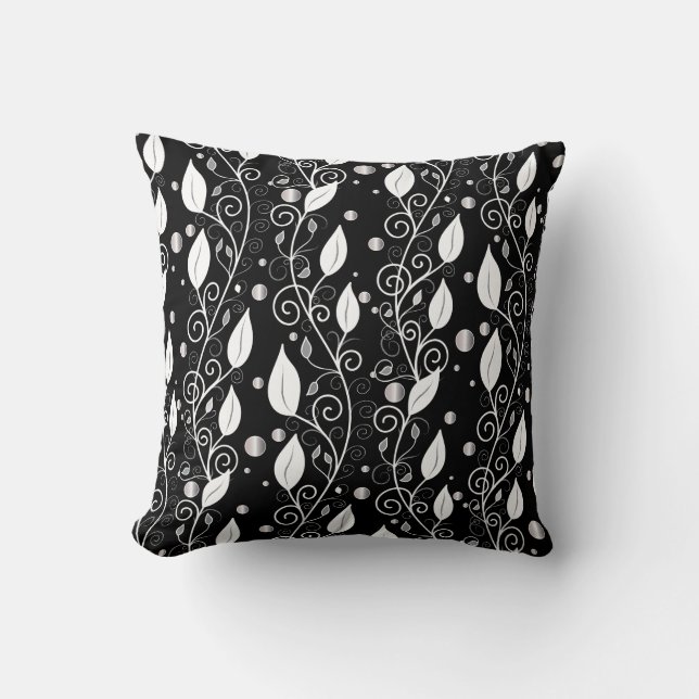Coussin Illustration moderne abstraite d'encre noire et bl (Recto)