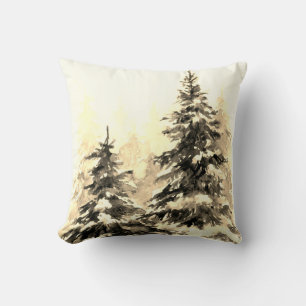 Coussin Illustration moderne d'arbre de Noël de forêt d'hi