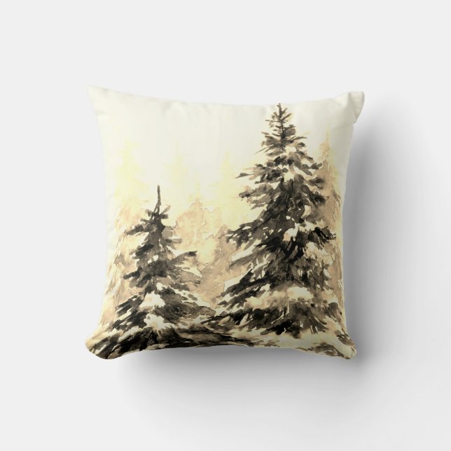 Coussin Illustration moderne d'arbre de Noël de forêt d'hi (Recto)