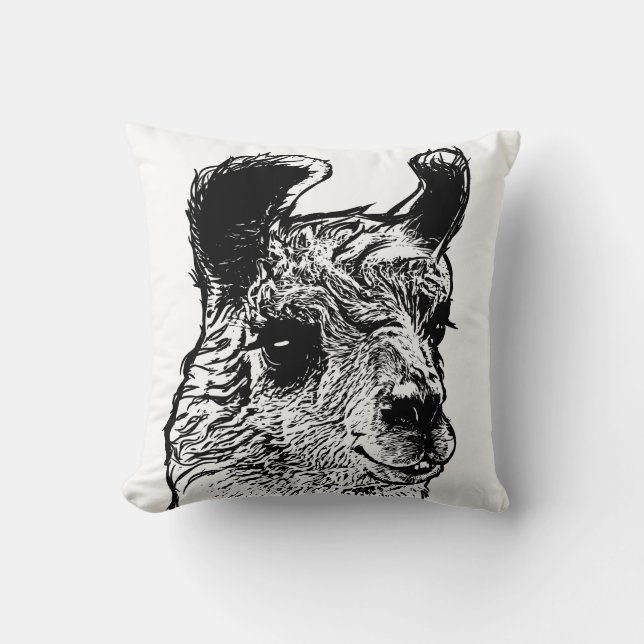 Coussin Illustration moderne tendance Llama Noir & Blanc (Recto)