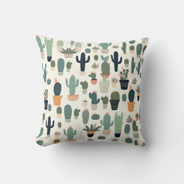 Coussin Illustration motif Cactus Green Minimal (Recto)