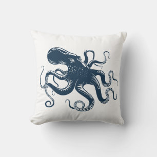 Coussin Illustration nautique de la pieuvre bleue marine