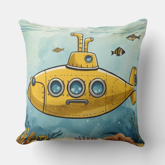 Coussin Illustration nautique de sous-marin jaune (Recto)