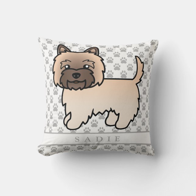 Coussin Illustration & nom du chien Cairn Terrier roux (Recto)