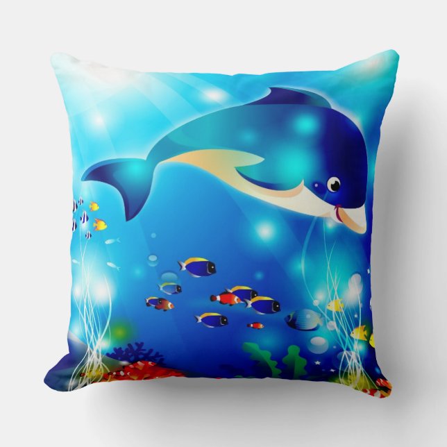Coussin Illustration numérique Dolphin & Colorful Sea-Life (Recto)