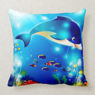 Coussin Illustration numérique Dolphin & Colorful Sea-Life
