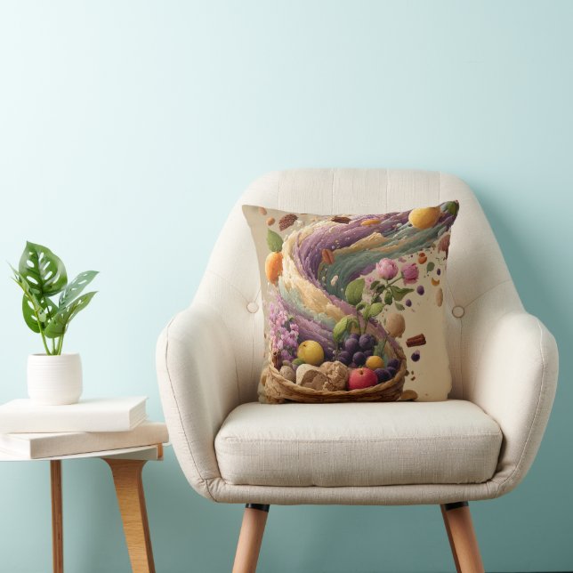 Coussin Illustration numérique d'un panier de fruits et de (Chaise)