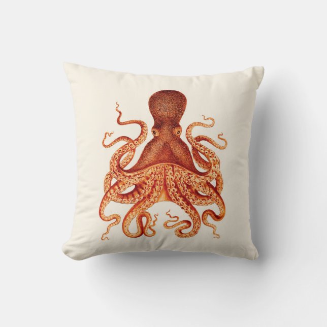 Coussin Illustration orange de poulpe sur la crème (Recto)