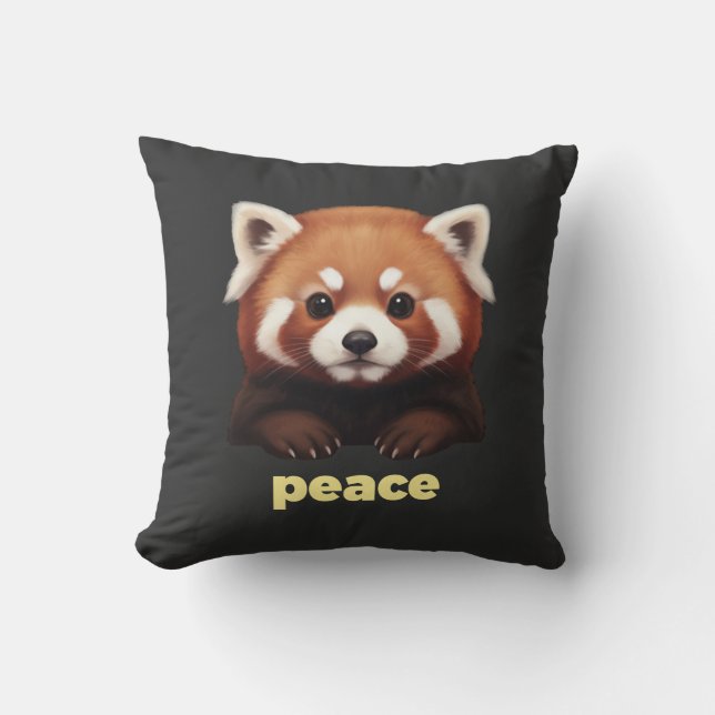 Coussin Illustration "Paix" de Panda Rouge Mignon pour Enf (Recto)